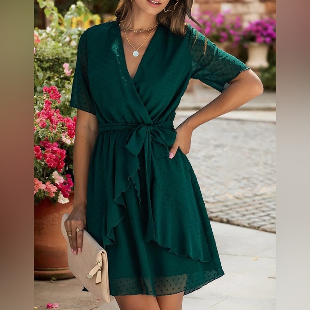 BUNDLE - Two Ruffled Wrap BTFBM Midi Dresses Green and Pink Size Large